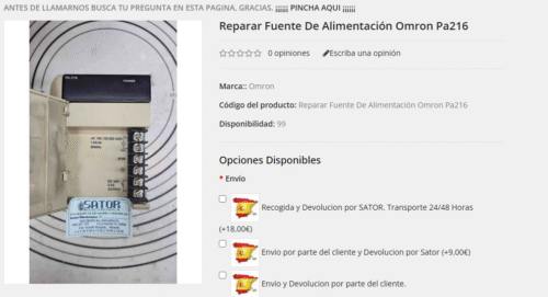 Reparar Fuente de Alimentación Omron PA216 – Recogida en toda España
