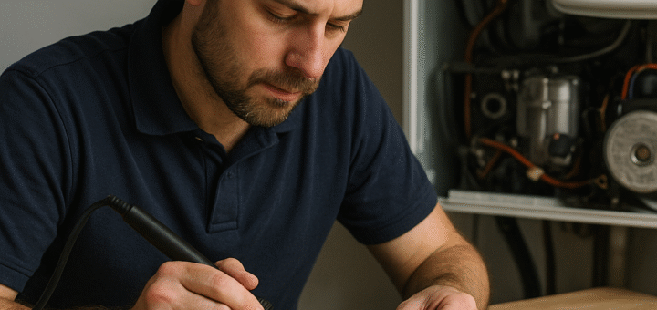 Técnico reparando placa de caldera Baxi 711174000 – Sator Electrónica