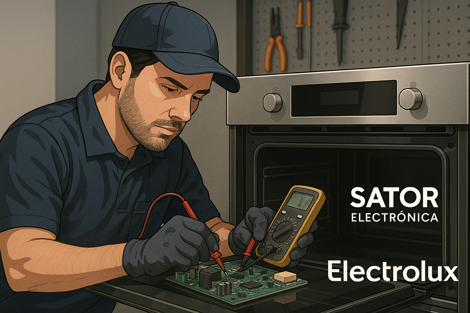Técnico reparando placa Electrolux 387840107