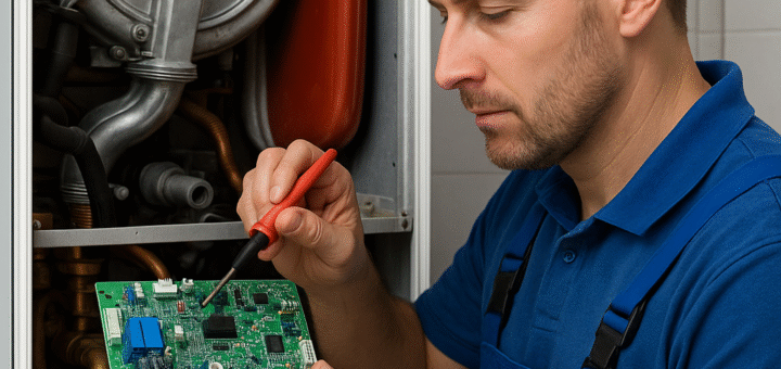 Técnico reparando placa Daikin AUX SX-51-72LBP