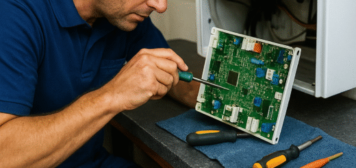 Técnico reparando placa de caldera Vaillant TurboTEC – Sator Electrónica