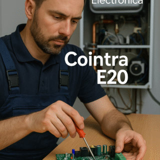 Técnico reparando placa Cointra E20 – Sator Electrónica