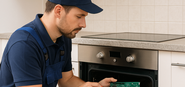 Técnico reparando módulo horno Fagor XZ5B00023 – Sator Electrónica