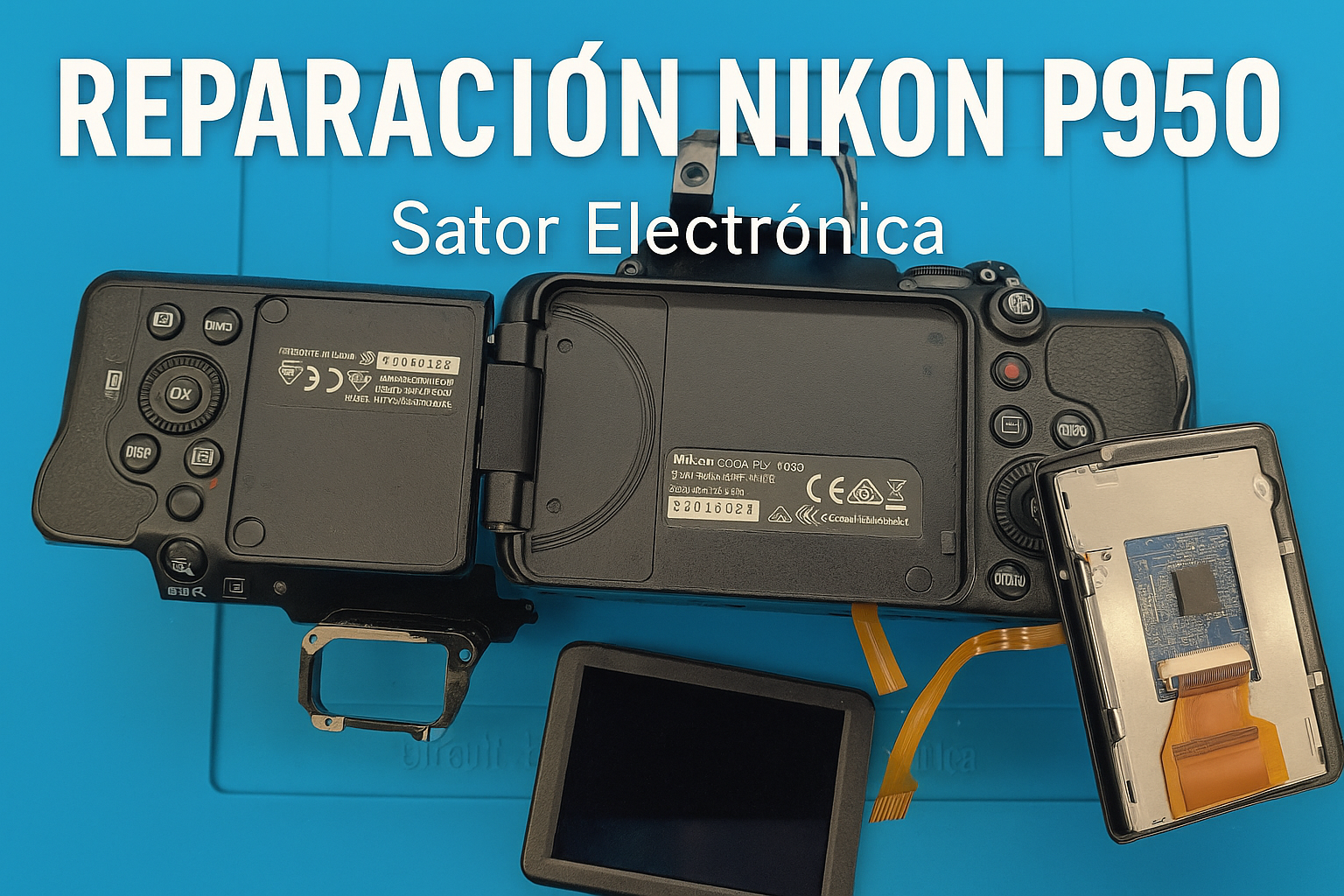 Reparación pantalla Nikon Coolpix P950 con flex roto en Sator