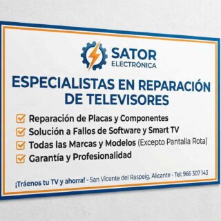 Sator especialista de Sator Electrónica reparando televisor con microscopio en Alicante