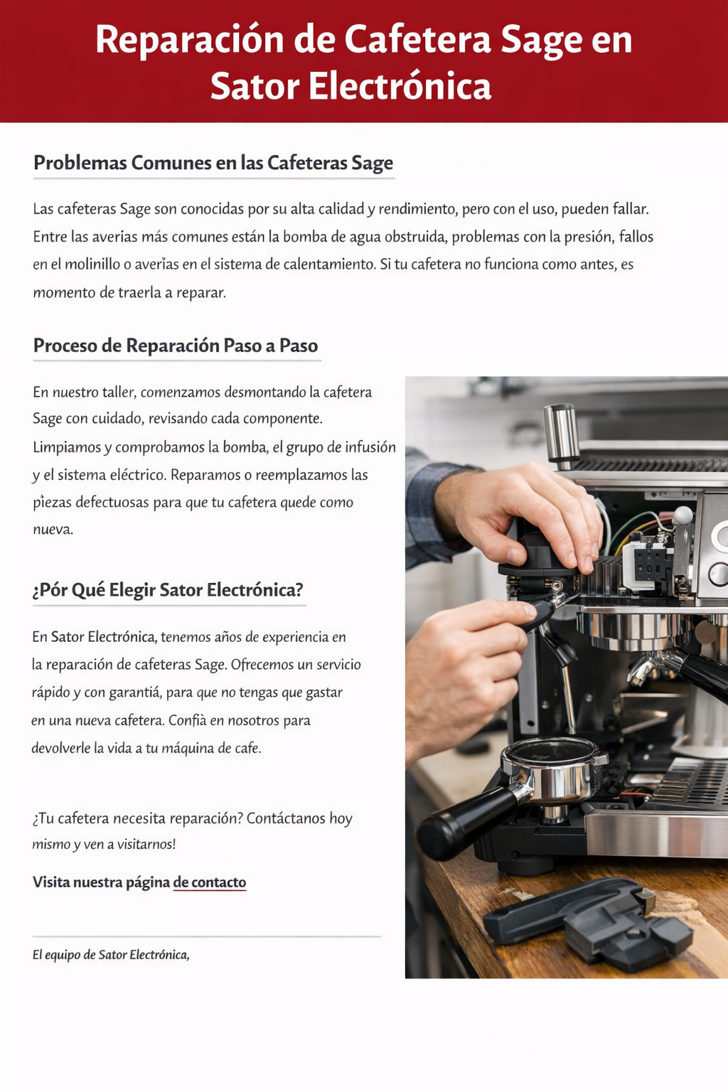Reparación de cafetera Sage en acción